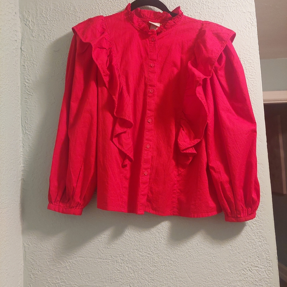 Red ruffled blouse